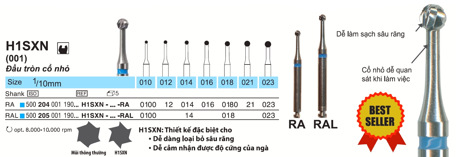 mui khoan lay nga sau carbide round bur h1sxn