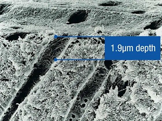 độ sâu xoi mòn trung bình 1,9 µm khi xoi mòn trong 15 giây, ultra-etch