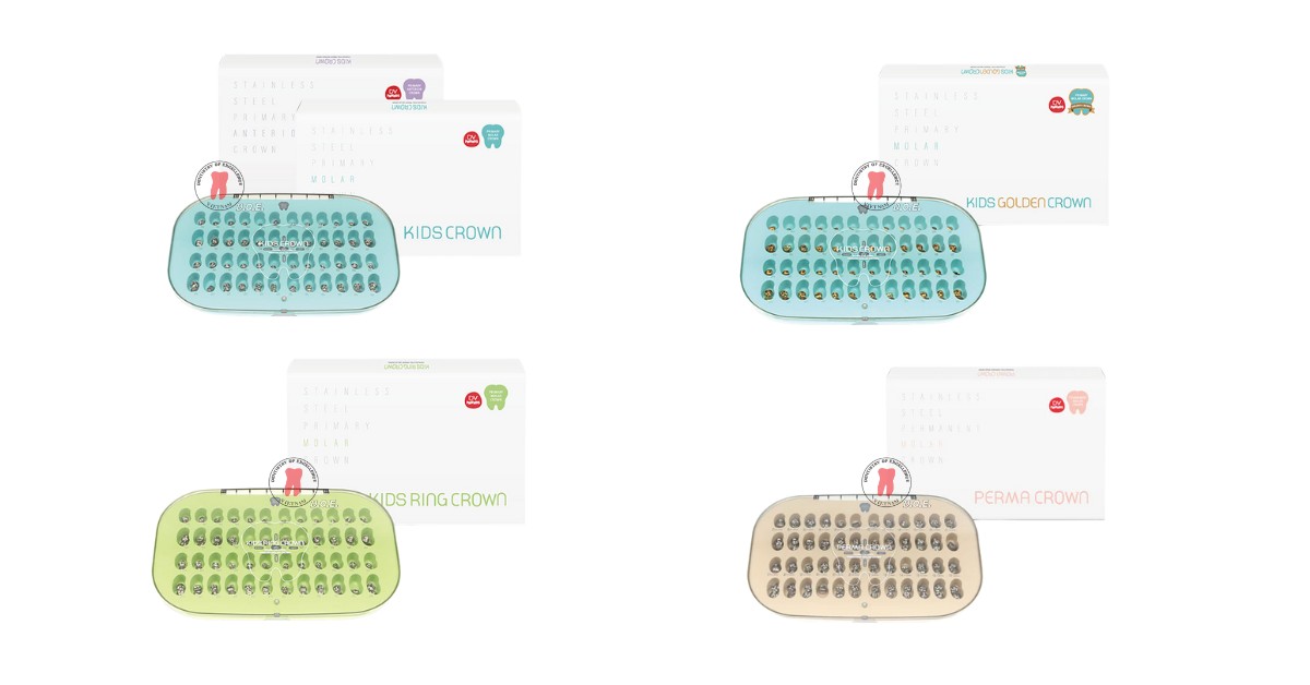 kids crown - mão răng trẻ em – giải pháp phục hồi răng sữa an toàn & hiệu quả 4 mão thép không gỉ (stainless steel crown – ssc)